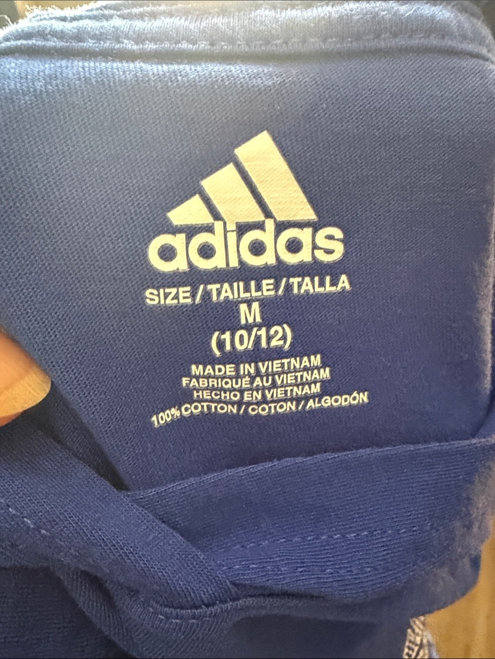 Adidas Boys Youth Hoodie M 10/12 Blue 100% Cotton Logo Print Sleeves Pullover - Picture 3 of 3
